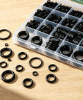 Huge 1020 Piece O Ring Kit With 20 Sizes Nitrile Rubber Assortment For Automotive Plumbing Mechanical And Home Maintenance 1 To 25 Mm Inner Diameter Great For Seals Hoses And Repairs, black O-rings in organizer tray