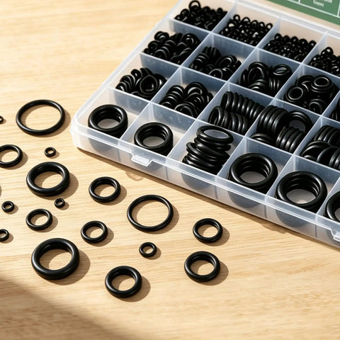 Huge 1020 Piece O Ring Kit With 20 Sizes Nitrile Rubber Assortment For Automotive Plumbing Mechanical And Home Maintenance 1 To 25 Mm Inner Diameter Great For Seals Hoses And Repairs, black O-rings in organizer tray