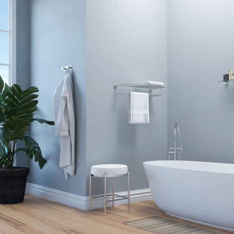 Glam Minimalist Sleek Chrome Towel Rack With Shelf And Bar, Wall Mounted 25.75 W X 5.25 H X 10.13 D Inches Modern Bathroom Storage