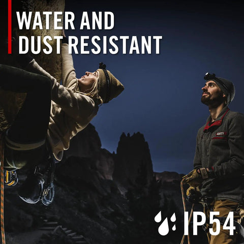 Climbers wearing 1200 Lumen USB C Rechargeable Dual Power Headlamp with Twist Focus Beam and Magnetic Base in rugged terrain.