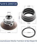 Washer Tub Stem and Seal Repair Kit With Hub Assembly and Spanner Nut for Maytag, JennAir, Admiral, and Whirlpool dimensions shown