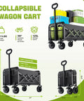 All Terrain Folding Wagon Cart With Brakes 360 Lb Heavy Duty Portable Lightweight Wagon For Sports Groceries Camping Fishing And Gardening One Step Folding With Built In Pull Cord Compact Storage 11 Lb Cart showing capacity and dimensions.