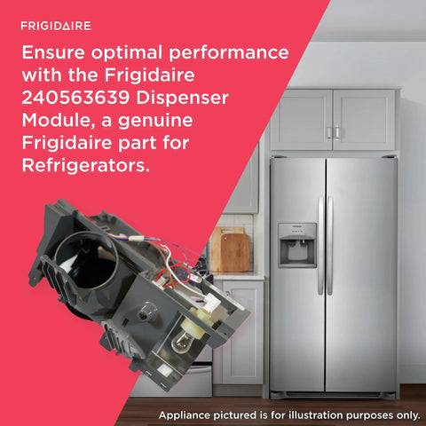 Fridge Dispenser Replacement Gray Model 240563639 near refrigerator, fits most models, ice and water unit intact.
