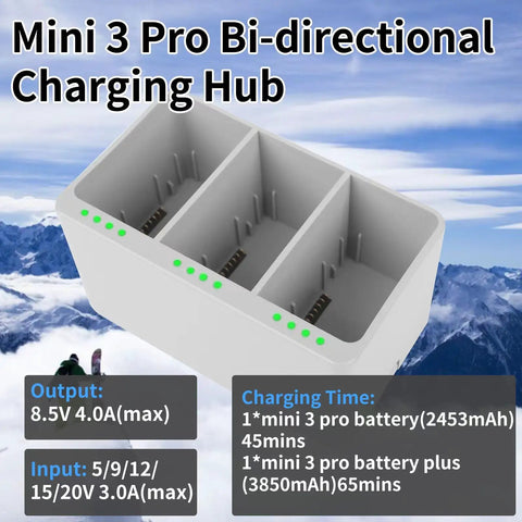 Charging hub for 2-Pack 3850mAh Mini 3 Series Intelligent Flight Battery Plus With Bi-Directional Charging Hub For DJI drones.