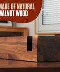 Close-up view of brown finish Home Barista Espresso Accessories Set featuring natural walnut wood knock box design.