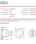 19mm Push Button Switch Momentary Waterproof Stainless Steel Flat Top 12V 24V 36V DC And 110V 250V AC 5A 1NO SPST Screw Terminal Pack Of 2 For Auto Motorcycle Marine Control Panels And DIY Wiring Projects technical drawing