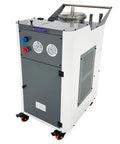 Heavy Duty Pneumatic Chip Remover And Air Powered Coolant Tank Cleaner For Cutting Fluid Filtration Sump Cleaning Cart with wheels and pressure gauges.