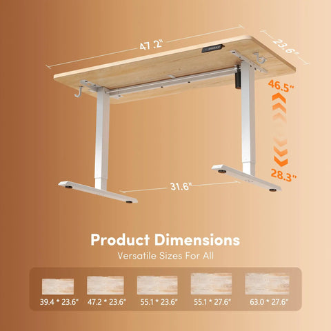Electric Height Adjustable Standing Desk 48 Inch By 24 Inch With adjustable height details and dimensions