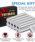280 Piece Strong Neodymium Round Magnets 0.2x0.04 Inch set with gift box and safety instructions.