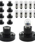 10 Pack E10 Screw Mini Warm Light Bulbs And 10 E10 Mini Bulb Holders For DIY Projects shown with bulbs and holders side by side