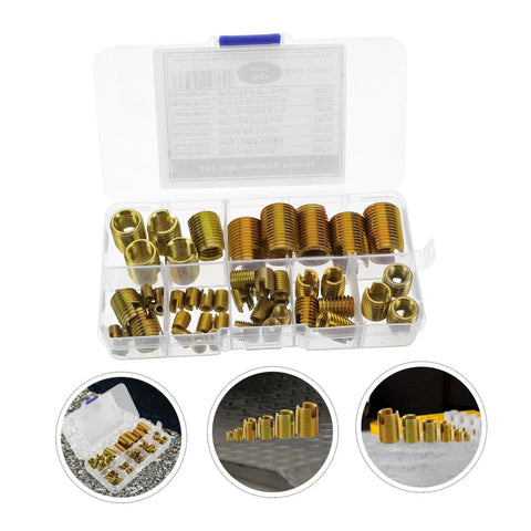 50-Piece Metric Thread Insert Kit For DIY Repairs, Assorted Helical Wire Inserts, Carbon Steel Self Tapping Thread Repair Tools, Screw Sleeve Insert Set For Damaged Threads, Quick Fix And Strong Hold, open case with assorted sizes