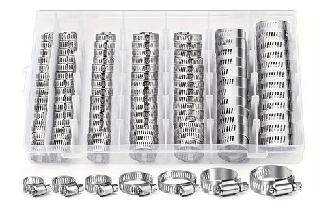 Ultimate 120Pcs Stainless Steel Hose Clamps Kit Worm Gear Range From 1/4 To 1-1/2 Inch Perfect For Plumbing Fixings And Auto Projects That Are Totally Rad And Ready To Handle Any Heavy Duty Job. stainless steel worm gear hose clamps in storage case