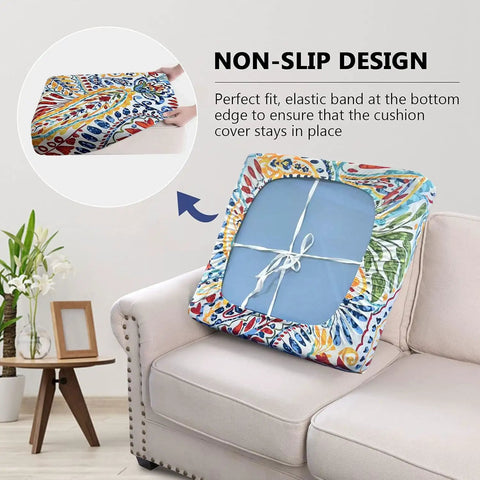 8 Pcs Paisley Patio Sofa Cushion Covers Set Stretchy Replacement Slipcovers for Outdoor and Indoor Cushions
