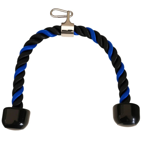 Top Shelf 27 Inch Tricep Rope Cable Attachments Heavy Duty Braided Nylon with black and blue handles for home gym workout