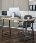 Beefy 14 Inch Trapezoid Metal Table Legs Heavy Duty Desk Furniture DIY Sturdy Support for office desk, side view with chair.