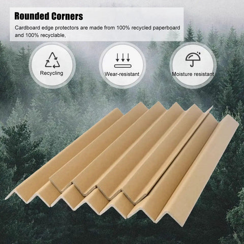 100 Pack Cardboard Corner Protectors And Edge Guards For Shipping Reinforce Boxes With Recycled Pallet Corner Blocks, rounded corners shown.