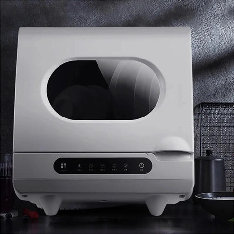 Beat The Dirty Dish Rut With This Slick Portable Dishwasher, Smart Mini Countertop Automatic Model In Stainless Steel, Quick Setup Saves Counter Space And Scrubs Dishes Spotless Every Single Day, front view.