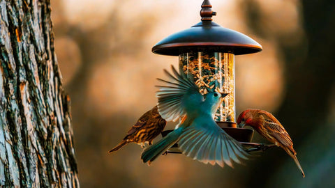 Metal Roof Bird Feeder With Chew Proof Build For Outdoor Hanging Use, Squirrel Resistant, with birds feeding