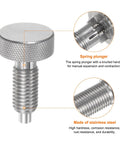 Close-up of Four Pack Stainless Steel Spring Plunger Pins M12x1.75 Retractable Locating Pin, showcasing knurled handle and threads.