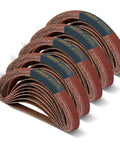 Half Inch By 18 Inch Sanding Belts 50 Pack With Ten Belts Each Of 40 80 120 180 240 Grit Aluminum Oxide Pro Grade displayed in rolls