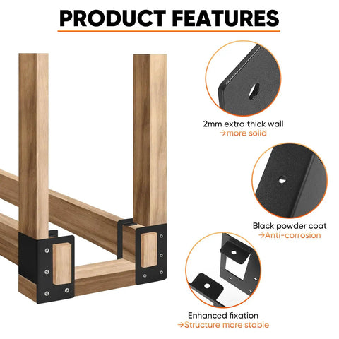 8 Pack Firewood Log Storage Rack Bracket Adjustable Beefy Heavy Duty Powder Coated Steel Holder with features description