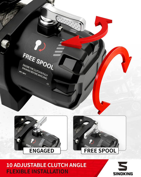 Pro Series 13500 Lb 12V Electric Winch With Synthetic Rope, 2 In 1 Wired And Wireless Remote, IP67 Waterproof, 7 HP Motor, Heavy Duty Recovery For Jeep SUV Truck And Trailer free spool clutch angle