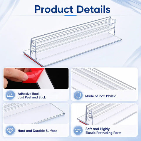 25 Pack Adhesive Base Sign Holders With Strong Backing For Counters And Shelves, Multipurpose Sign Displays For Restaurants, Retail And Warehouses, Easy Peel And Stick, 1 By 3 Inch, PVC with adhesive back