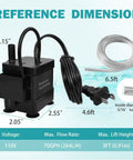 Dimensions and specs for Tiny But Mighty Submersible Condensate Pump With Level Sensor 110V Auto Shut Off For HVAC systems