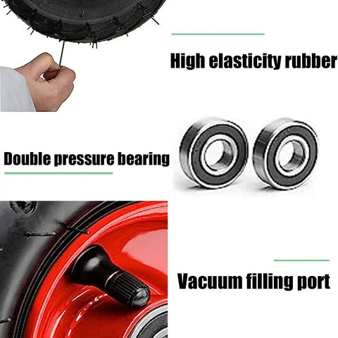 Rock Solid Heavy Duty Replacement Rubber Caster Wheels 8 Or 10 Inch Swivel Rollers With Locking Brake Premium Steel Base close-up of rubber wheel features.