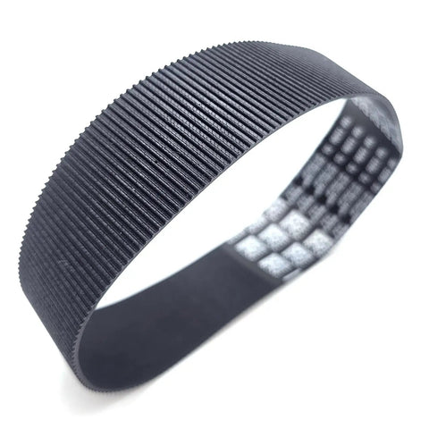 Close-up view of a ribbed rubber drive belt used in automotive engines, not related to Steering Rack and Pinion Assembly EPS.