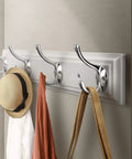 White Wall Mounted Coat Rack With Four Heavy Duty Hooks 17 Inch Wooden Modern Hanger For Coats Keys Bags And More Zinc Alloy Construction