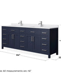 Slick 84 Inch Double Bathroom Vanity In Dark Blue With White Cultured Marble Countertop And Undermount Square Sinks Finished With Brushed Nickel Trim.