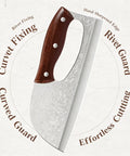 Close-up of 2 Piece Beast Mode Meat Cleaver Knife Set For Effortless Chopping with wood handle and engraved blade detail