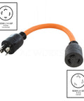 4 Prong 30 Amp 125/250 Volt NEMA L14-30P Locking Plug To L6-30R Locking Female Connector Generator Pigtail Adapter
