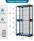 Product dimensions of 8-Tier RGB Glass Display Cabinet With Motion Sensor And Remote, Lockable Glass Doors, 73 Inch Tall Curio Showcase, Black Finish