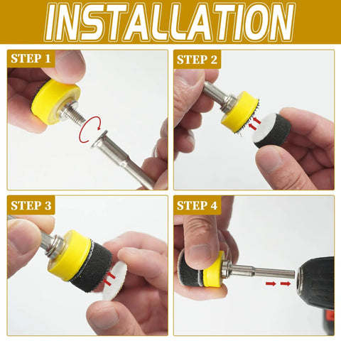 Installation steps for All In One 410 Piece 1 Inch Sanding Disc Kit With Hook And Loop Backing Pads For Drill Use