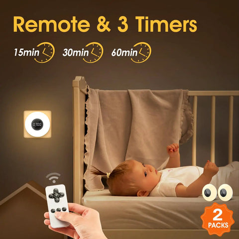 Remote control for Two Pack Bathroom Clock With Dimmable Night Light And Remote Shower Timer, three timers shown near crib
