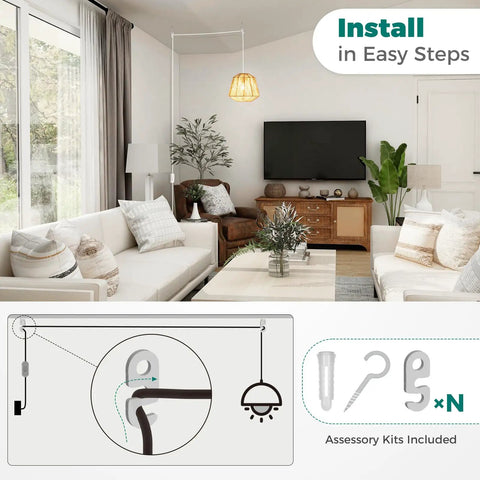Living room scene featuring the Trusted Plug And Play Pendant Cord For Hanging Paper Lanterns And Instant Room Glow Ups.