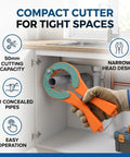 PVC Pipe Cutter With Narrow Head Lightweight ABS Alloy Steel Construction for tight spaces under sink use