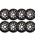 Inline Skate Wheels 6/8 Pack For Outdoor And Indoor Use 85A Hardness 90mm 100mm 110mm Options Replacement Roller Blade Wheels With Durable PU And Smooth Bearings For A Cushioned Ride. Black roller blade wheels in a pack, each featuring a sturdy spoke design and sleek black finish.