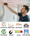 Dual Laser Measuring Tool With 393 Feet Range And 120 Meters, Rechargeable Distance Meter With One Eighth Inch Accuracy, Measures In Feet, Inches, And Meters, Includes Level, Angle Sensor, And Magnetic Back in use for wall measuring