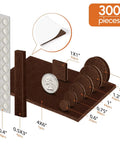 300 Piece Sweet Assorted Furniture Felt Pads Brown Non Scratch Floor Protectors Includes Cabinet Door Bumpers Heavy Duty Quick Move Prep Kit with various sizes.
