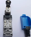Interior view of 5 Pack Adjustable Roller Lever Arm Limit Switch showing NC-NO components, part of CNC Mill setup, blue cover removed.