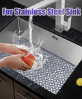 Non Slip Silicone Sink Protector Mat For Kitchen, Heat Resistant Grid Design With Center Drain, Keeps Glassware Safe