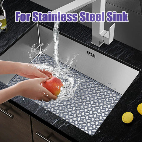Non Slip Silicone Sink Protector Mat For Kitchen, Heat Resistant Grid Design With Center Drain, Keeps Glassware Safe