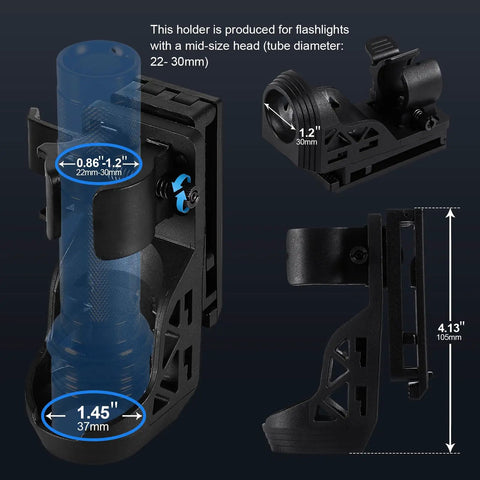 Flashlight holder dimensions for Rugged 1200 Lumen Tactical LED Flashlight With Duty Belt Holster