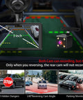 Dual Front and Rear Dash Cam for Cars with 1080P Resolution showing reverse parking mode and G Sensor feature.