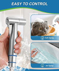 Handheld Bidet Sprayer for Toilet with Brass T-Valve Adapter, Adjustable Water Pressure, demonstrating soft and jet spray modes