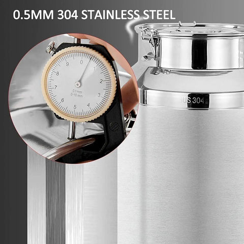 Close-up measurement of 0.5mm thickness of Heavy Duty 304 Stainless Steel Storage Container 16.9 Gallon No Sweat Airtight Barrel.