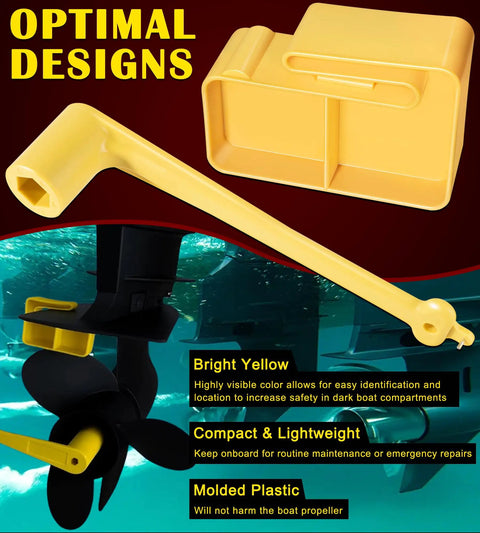 1-1/16 Inch Propeller Wrench And Prop Stop Block Kit For All Outboard And Sterndrive Props, Lightweight Yellow, Pro Grade PMPS-1-DP Stop, Fits Most 1-1/16 Inch Nut Propellers Across Common Engine Setups.